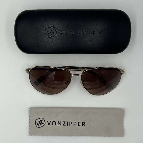 VON ZIPPER Wingding Gold w/Brown Pilot Shaped Gradient Lens Sunglasses - Picture 6 of 6